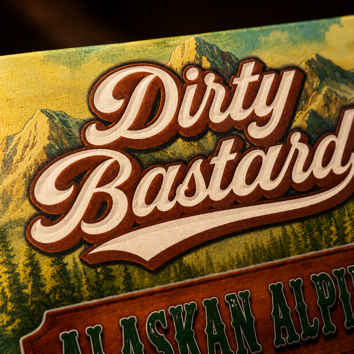 Alaskan Alpine cursive typography macro detail