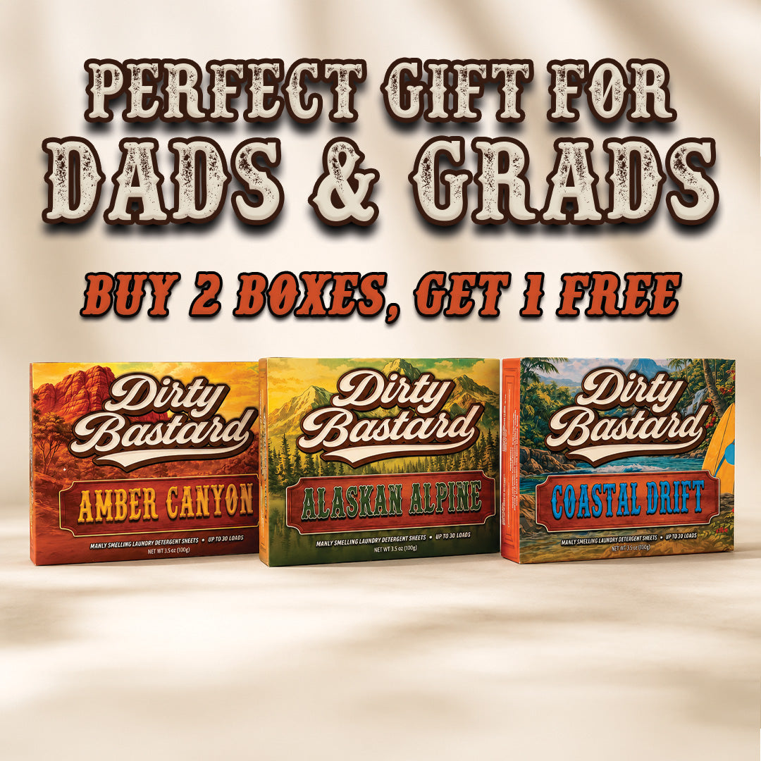 Perfect gift for Dads and Grads. Buy 2 boxes, get 1 free. All three Dirty Bastard scents.