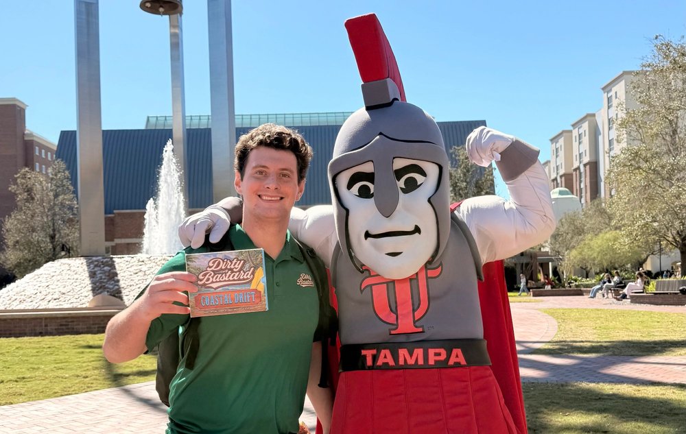 Dirty Bastard founder Maximus Mattuchio with the University of Tampa Spartan mascot